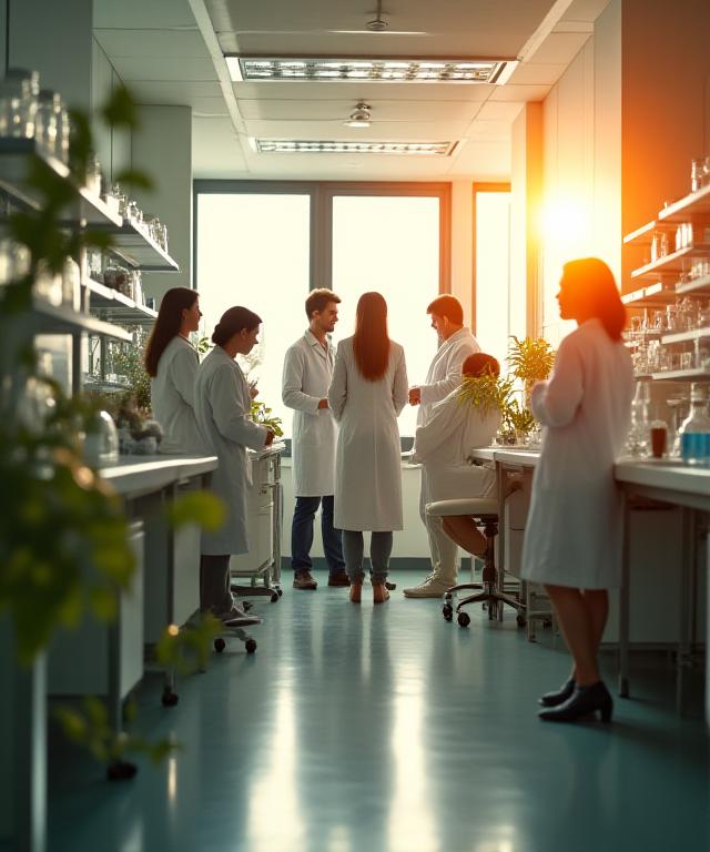 Team visionaria in ambiente di ricerca moderno